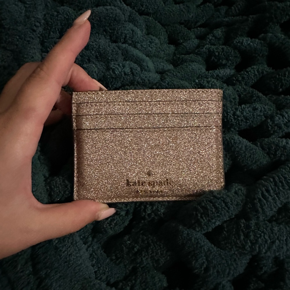 Kate Spade card holder rose gold glitter